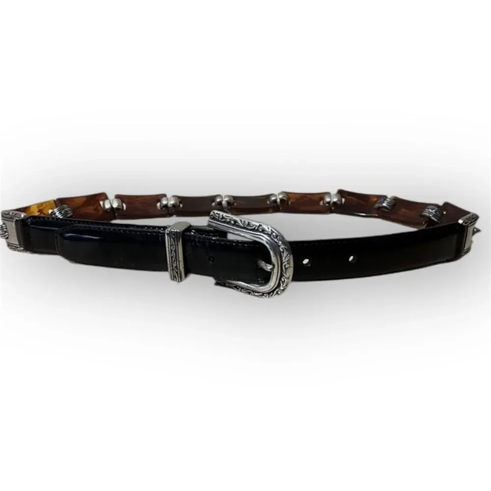 Brighton Vintage Leather & Tortoise Shell Bakelite Style Belt 42103 Womens Small